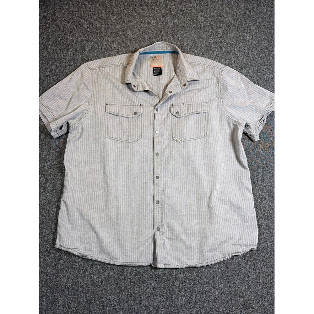 5.11 Tactical Mens XL Short Sleeve Button Down Shirt Grey Herringbone Stripe